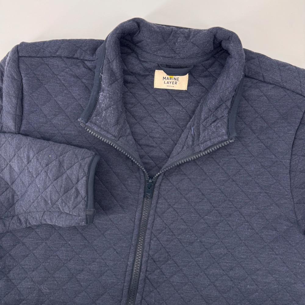 Marine Layer Corbet Quilted Jacket Mens Medium Navy Blue Full Zip Mock Neck